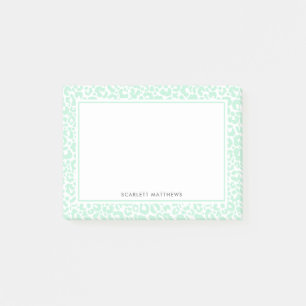 Pretty Pastel Leopard Print Pattern Mint Name Post-it Notes