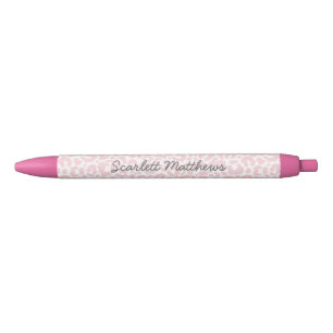 Pretty Pastel Leopard Print Pattern Pink Name Black Ink Pen