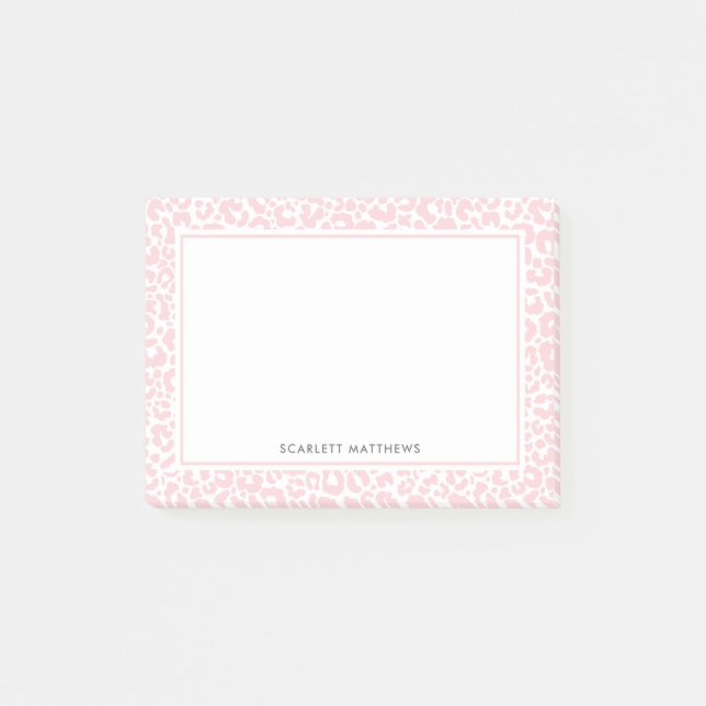 Pretty Pastel Leopard Print Pattern Pink Name Post-it Notes (Front)