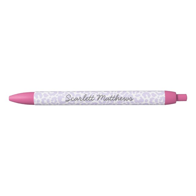 Pretty Pastel Leopard Print Pattern Purple Name Black Ink Pen (Front)
