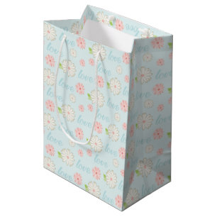 Pretty Pastel Love and Flowers Pattern Medium Gift Bag