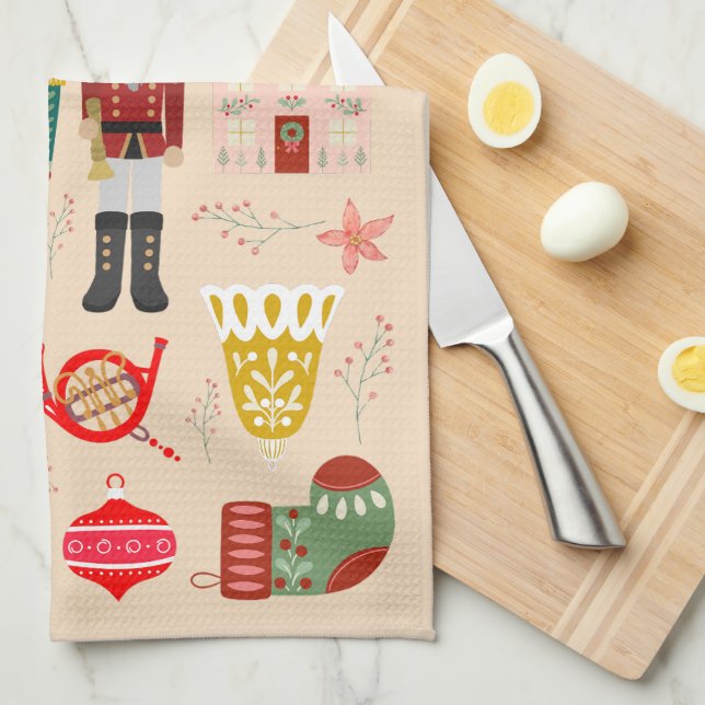 Pretty pastel pattern nutcracker soldier tradition tea towel (Quarter Fold)
