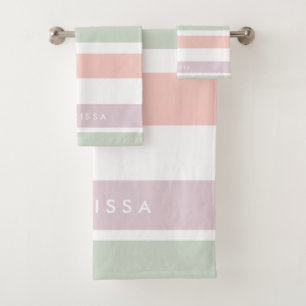 Pretty pastel pattern pink green violet stripes bath towel set