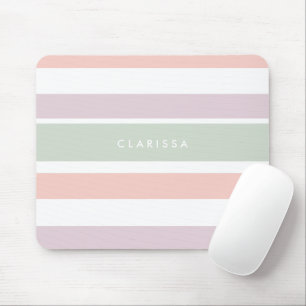 Pretty pastel pattern pink green violet stripes mouse pad