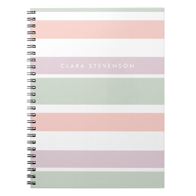 Pretty pastel pattern pink green violet stripes notebook (Front)