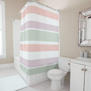 Pretty pastel pattern pink green violet stripes shower curtain