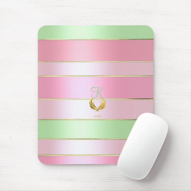 Pretty Pastel Pink and Green Monogrammed  Mouse Pad (With Mouse)