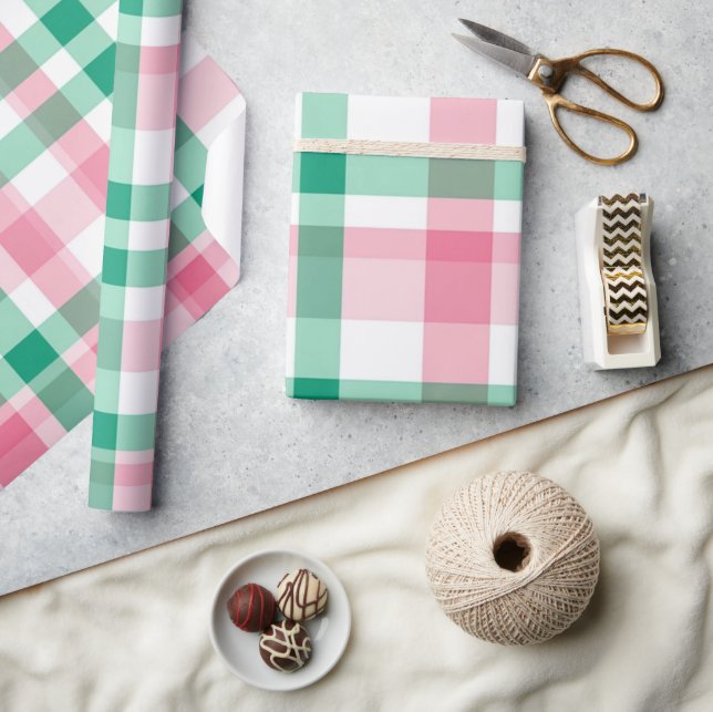 Pretty Pastel Pink And Green Plaid Wrapping Paper (Crafts)