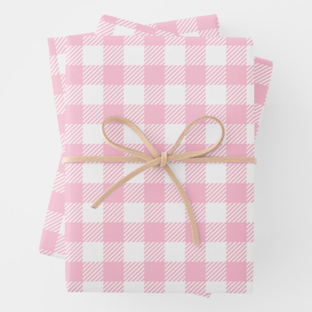 Pretty Pastel Pink And White Buffalo Plaid  Wrapping Paper Sheet (In situ)