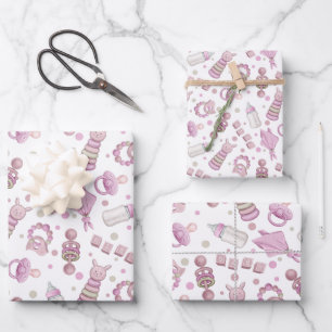 Pretty Pastel Pink Baby Girl  Wrapping Paper Sheet