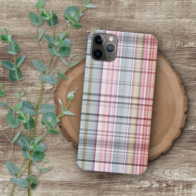Pretty Pastel Pink Blue Retro Tartan Plaid Pattern Case-Mate iPhone Case (Creator Uploaded)