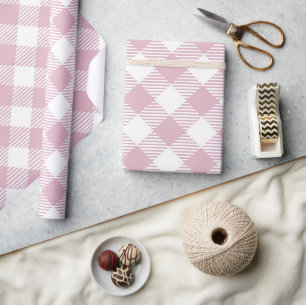 Pretty Pastel Pink Buffalo Plaid Diagonal Pattern Wrapping Paper