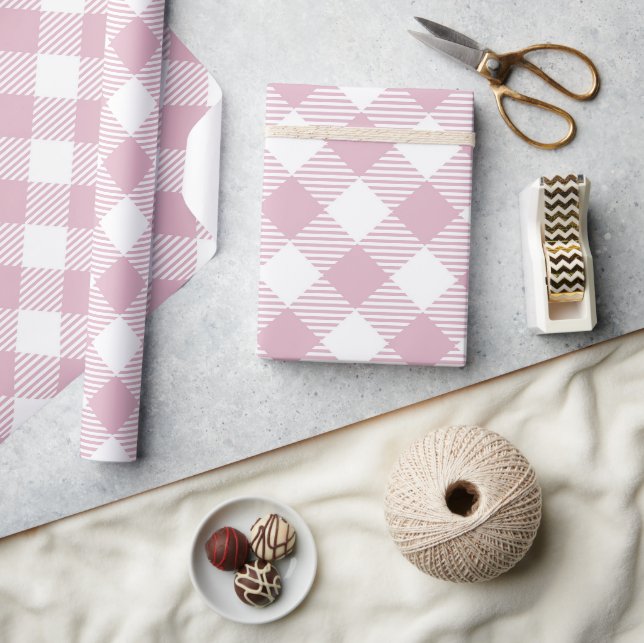Pretty Pastel Pink Buffalo Plaid Diagonal Pattern Wrapping Paper (Crafts)