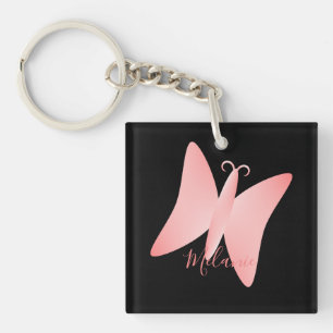 Pretty Pastel Pink Butterfly Personalised  Key Ring