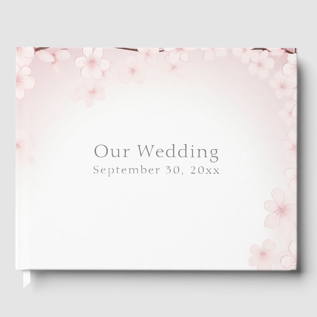 Pretty Pastel Pink Cherry Blossom Wedding Guest Book (Front)