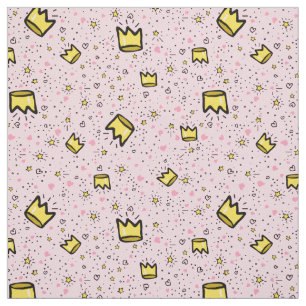 Pretty Pastel Pink Crown Whimsical Doodle Pattern Fabric