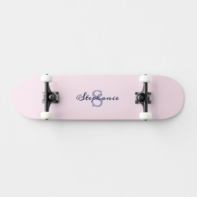 Pretty Pastel Pink Elegant Simple Cute Monogrammed Skateboard (Horz)