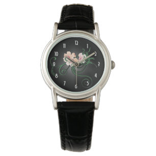 Pretty Pastel Pink Flowers on Black Watch