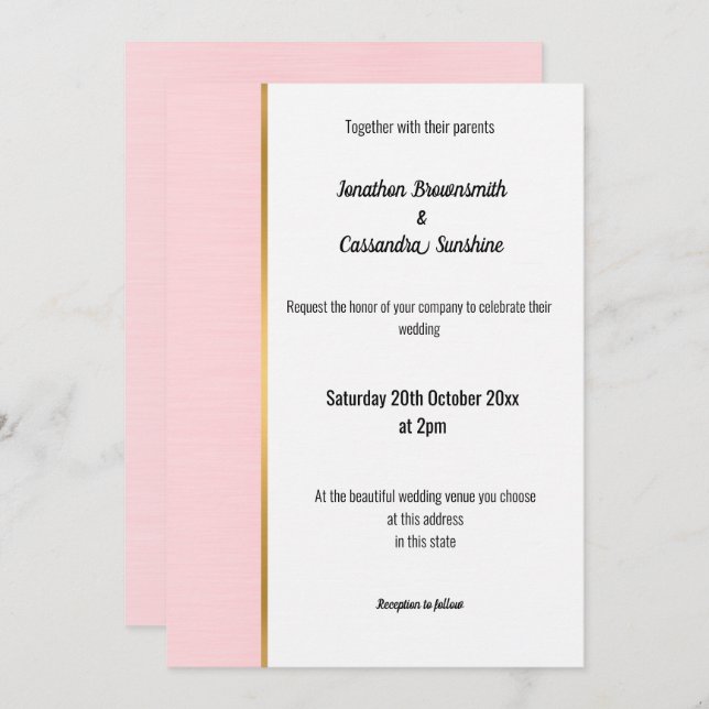 PRETTY PASTEL PINK GOLD TRIM INVITATION (Front/Back)