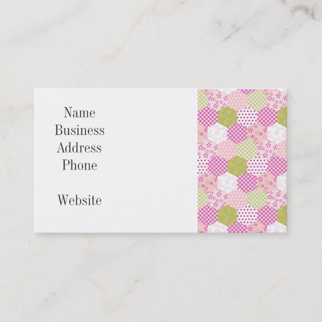 Pretty Pastel Pink Green Patchwork Quilt Design Business Card (Front)