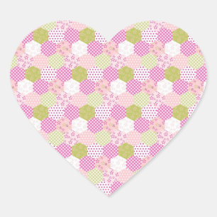 Pretty Pastel Pink Green Patchwork Quilt Design Heart Sticker