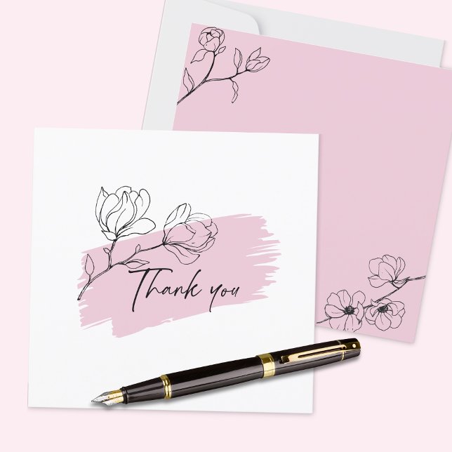 Pretty Pastel Pink Magnolia Flat Thank You Card (This elegant thank you with its feminine touch is available in several styles and sizes. )