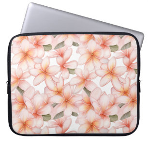 Pretty Pastel Pink Plumeria Frangipani Floral Laptop Sleeve