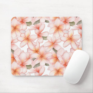 Pretty Pastel Pink Plumeria Frangipani Floral Mouse Pad