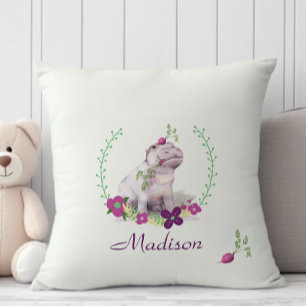 Pretty pastel pink purple floral girly baby hippo cushion