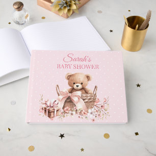 Pretty Pastel Pink Teddy Bear Baby Shower  Guest Book