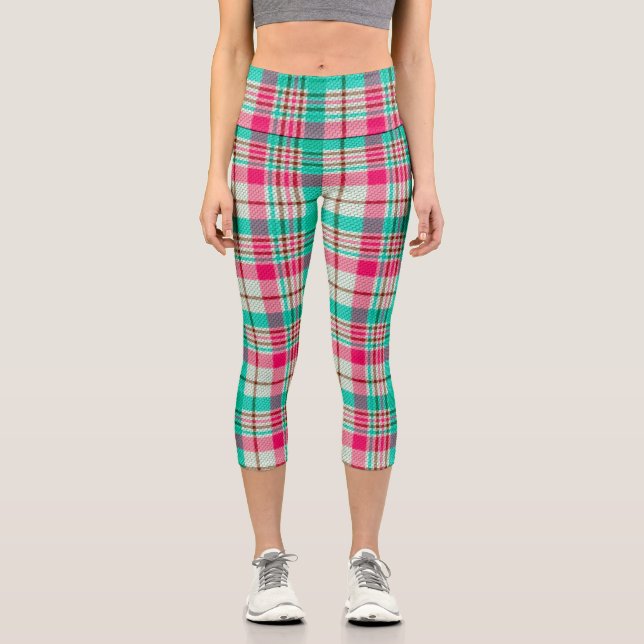 Pretty Pastel Plaid Capri Leggings (Front)