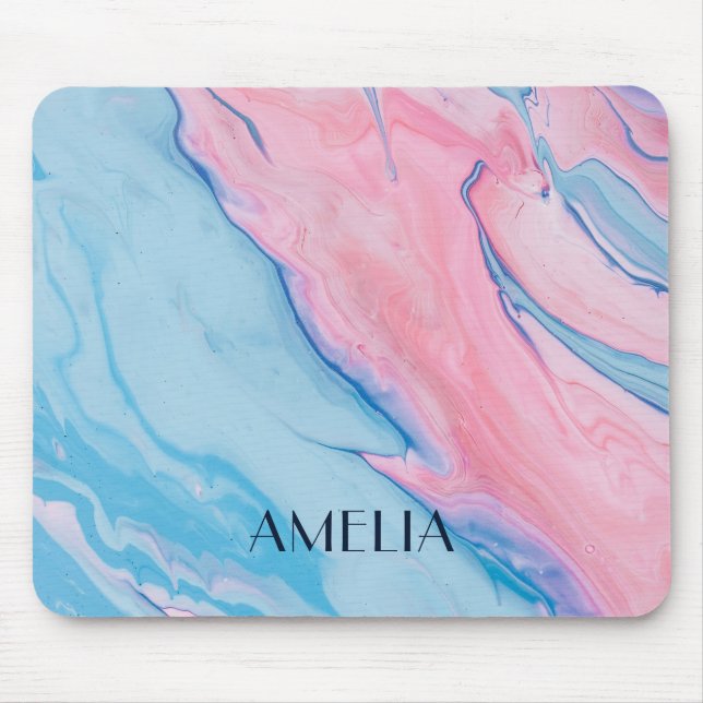 Pretty pastel poured paint personalised mouse pad (Front)