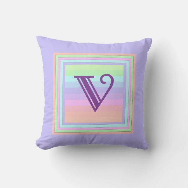 Pretty Pastel Power Monogram V Square Pillow (Front)