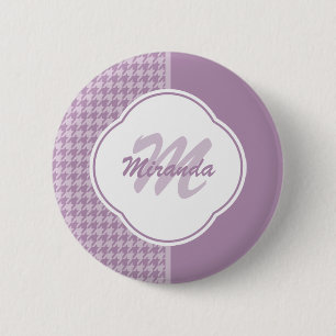 Pretty Pastel Purple Houndstooth Monogram and Name 6 Cm Round Badge