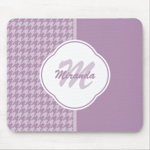 Pretty Pastel Purple Houndstooth Monogram and Name Mouse Pad