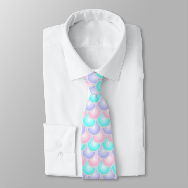 pretty pastel purple pink turquoise mermaid scales tie (Tied)