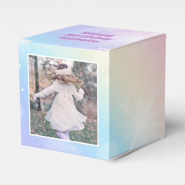 Pretty Pastel Rainbow Custom Birthday Girl Photo Favour Box (Front Side)