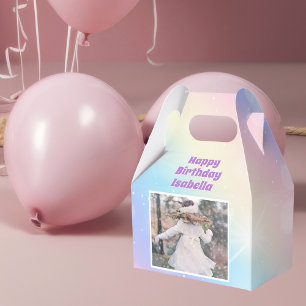 Pretty Pastel Rainbow Girls Photo Birthday Party Favour Box
