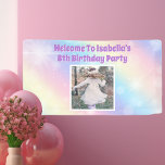 Pretty Pastel Rainbow Photo Girls Birthday Party Banner<br><div class="desc">Celebrate your little girl's birthday with this pretty pastel rainbow sparkle party welcome banner that feature beautiful purple letters and your child's custom photograph. This magical decoration exemplifies the enchantment of childhood. Add your kid's photograph for a personal touch on this cute whimsical party decor.</div>