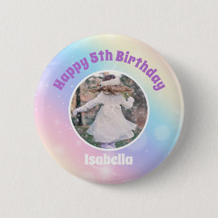 Pretty Pastel Rainbow Sparkle Kids Birthday Party 6 Cm Round Badge