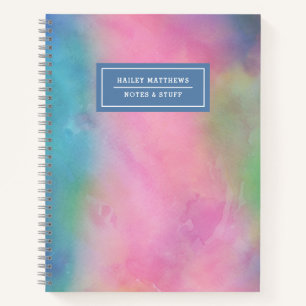Pretty Pastel Rainbow Tie-Dye Watercolor Name  Not Notebook