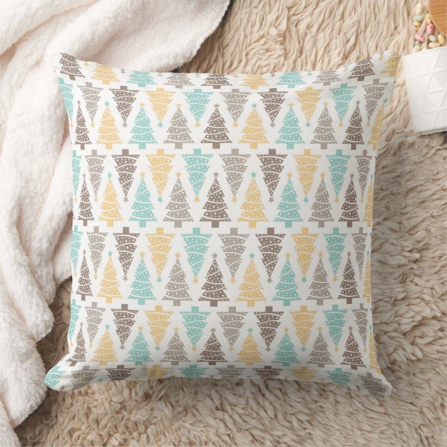 PRETTY PASTEL ROWS OF CHRISTMAS TREES & SNOWFLAKES CUSHION (Blanket)