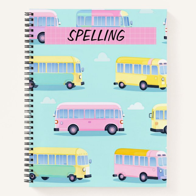 PRETTY PASTEL SCHOOL BUSES NOTEBOOK (Front)