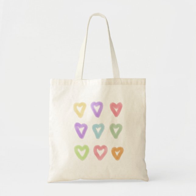 Pretty Pastel Soft Heart Tote Bag (Front)