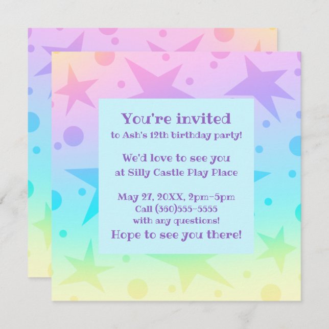 Pretty Pastel Stars And Dots Gradient Invitation (Front/Back)