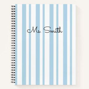 Pretty Pastel Striped Pattern Blue Notebook