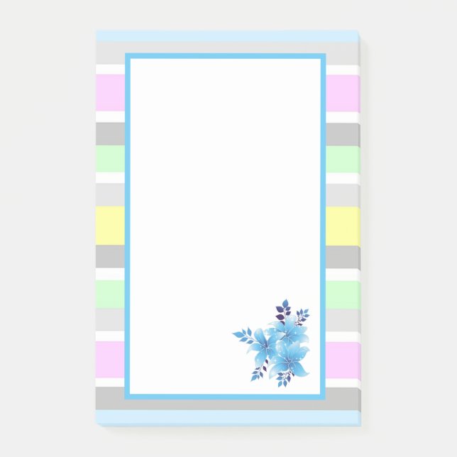 Pretty Pastel Stripes and Flowers Post-it Notes (Front)