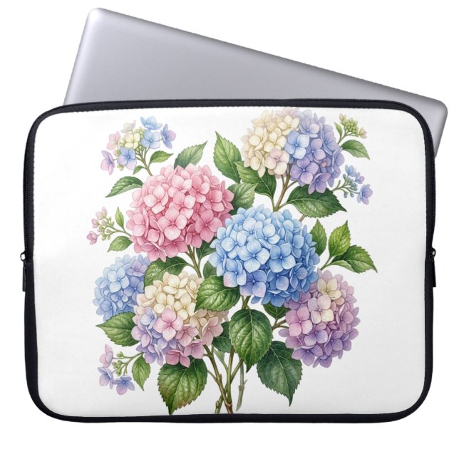 PRETTY PASTEL SUMMER HYDRANGEA FLOWERS LAPTOP SLEEVE (Front)