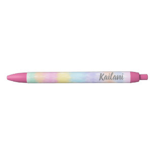 Pretty Pastel Tie Dye Rainbow Stripes Name Black Ink Pen