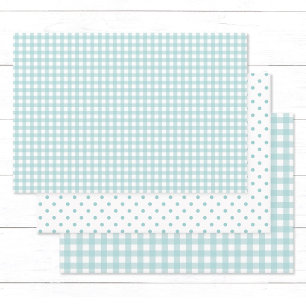 Pretty Pastel Turquoise Gingham Check Polka Dots Wrapping Paper Sheet